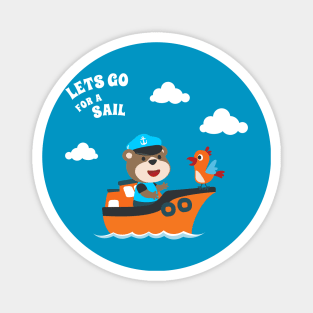 Cute bear the animal sailor on the boat with cartoon style Magnet